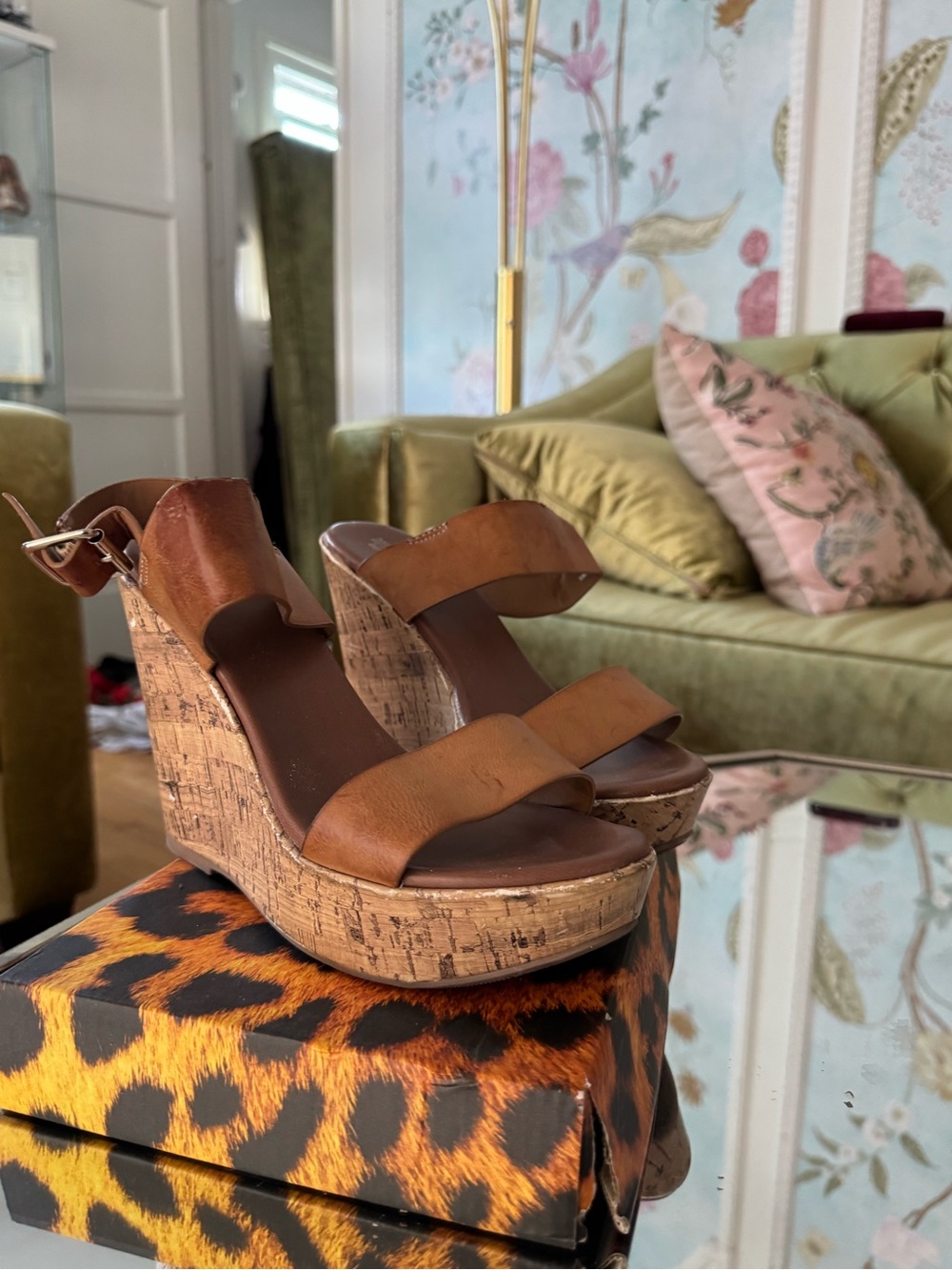 Women's Brown Cork Wedge Sandals - Comfortable Summer Heels